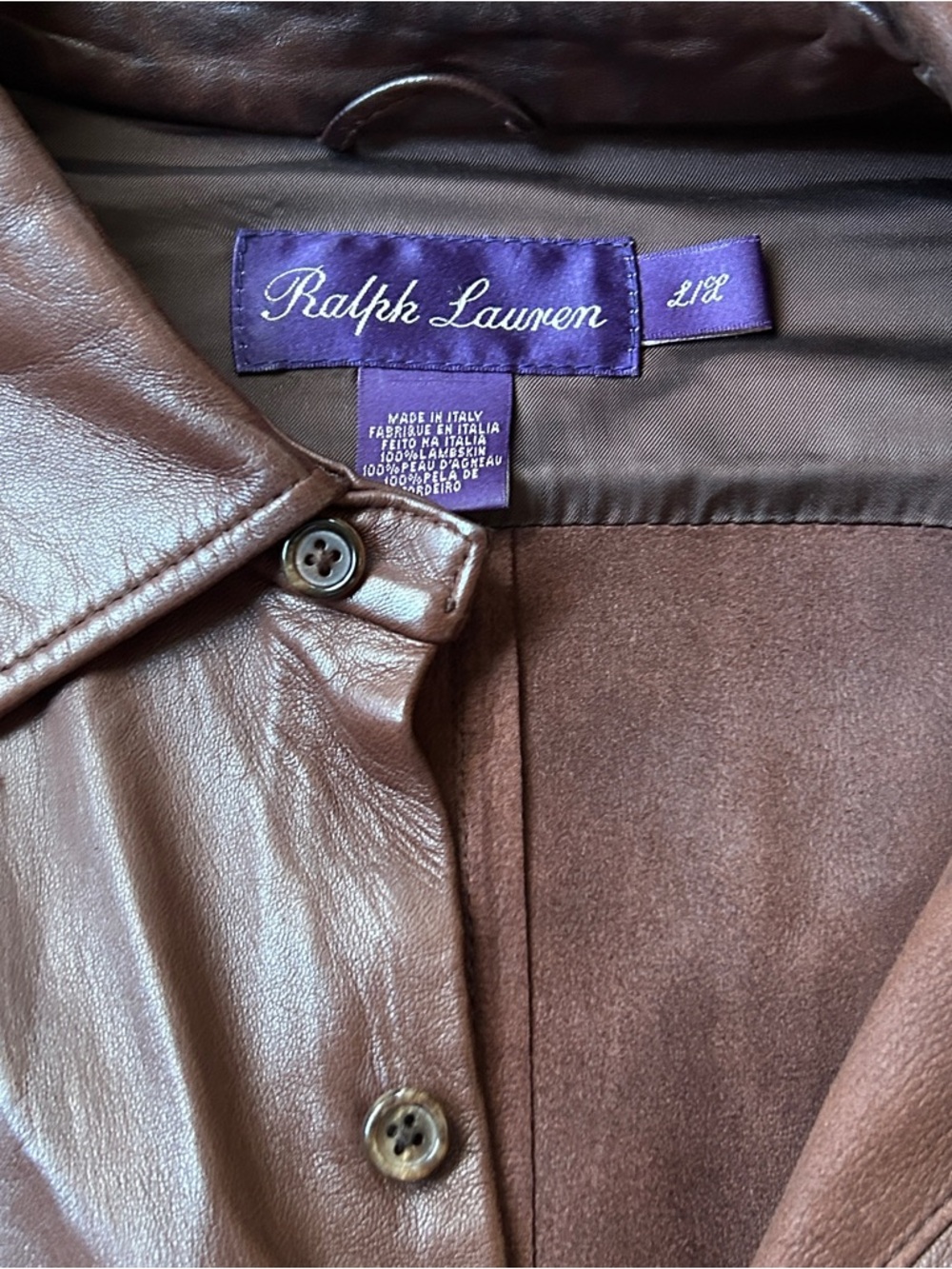 Ralph Lauren Purple Label Chocolate Brown Lambskin Button-Up Shirt Jacket - Picture 11 of 11